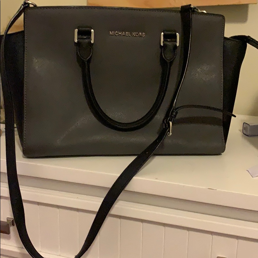 Michael Kors Color Block Black And Grey Handbag